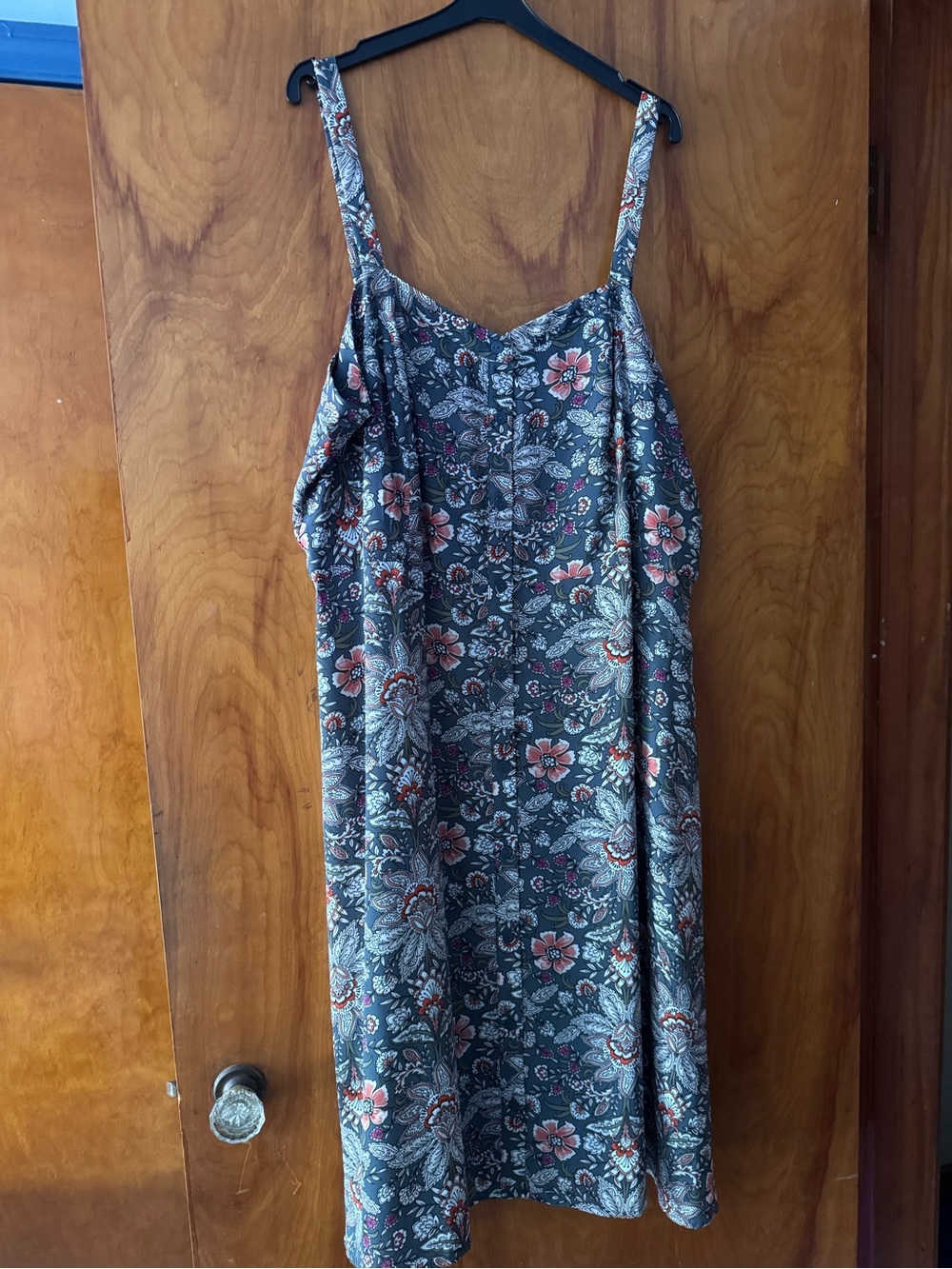 LOFT Floral Midi Dress in Charcoal with Coral and Cream Flowers